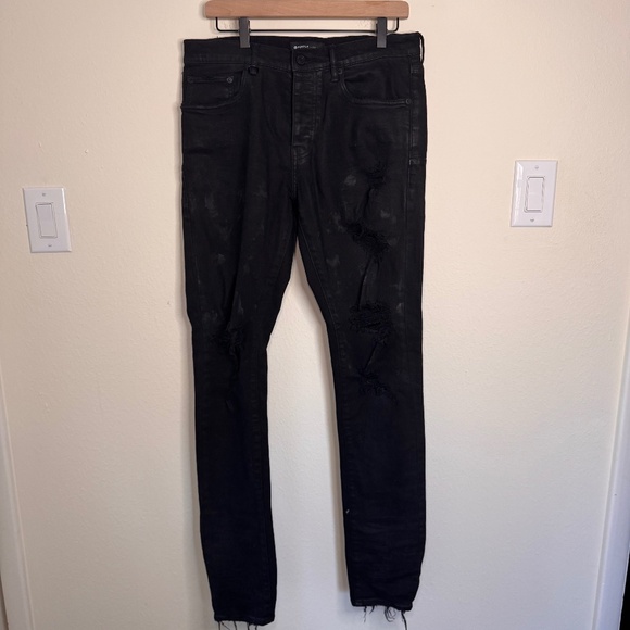 Purple Brand P0001 Skinny Jeans Men's Size 34 Black Distressed Streetwear Grunge
